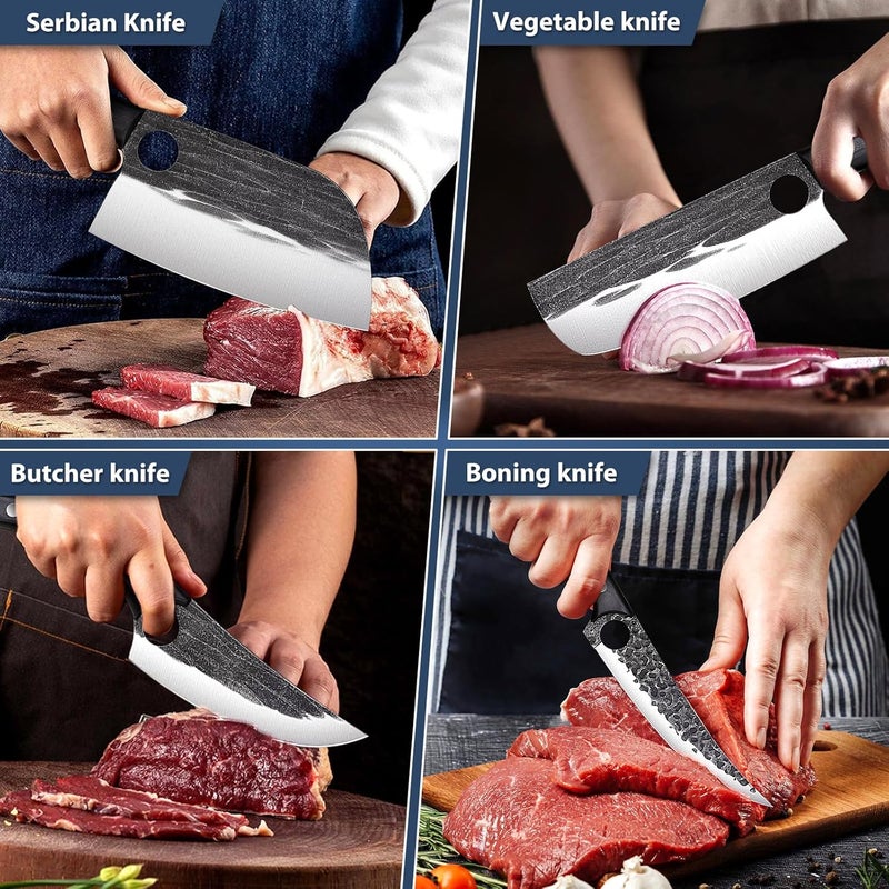 Tivoli Professional Butcher Knife Set for Meat Processing, 7Pcs High Carbon Steel Hand Forged BBQ Knife Sets, Serbian Chef Knife Set with Ergonomic Handle for Kitchen Outdoor Cooking Christmas Gifts - Image 2